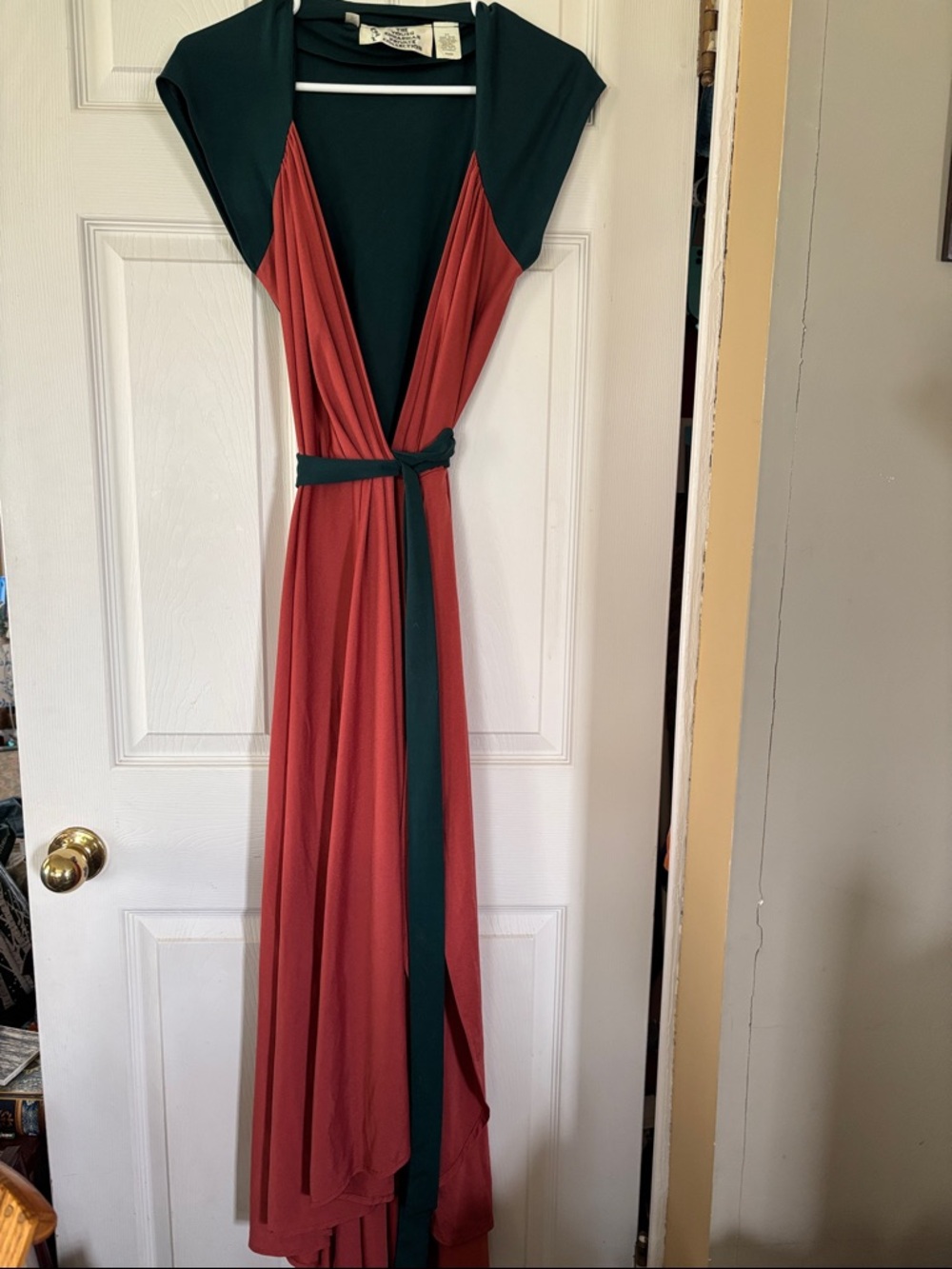 Vintage Sleeveless Two-Tone Maxi Dress in Rust and Forest Green